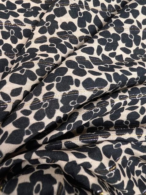 Viscose lurex motif fleuri rayé doré/argenté 3