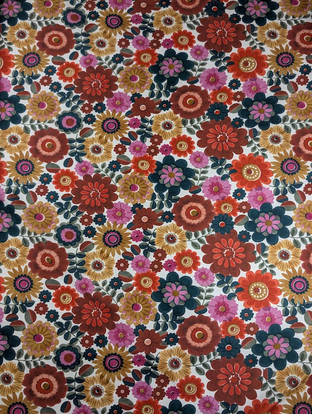 Sergé de coton motif fleuri rétro multicolore 4
