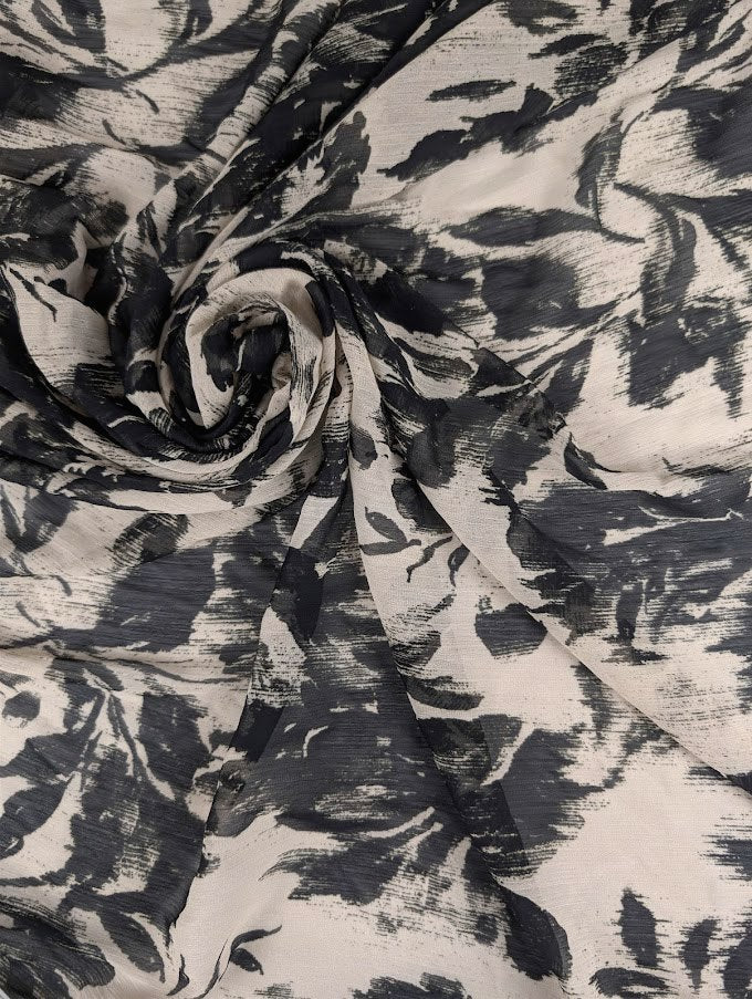 Romantic floral patterned pleated polyester voile 1