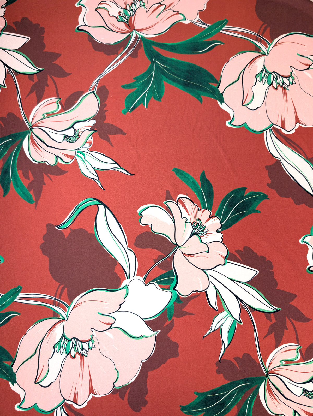 Sergé de polyester effet soie, grandes fleurs roses et feuillage vert 4 [blankastock:38326d30-0629-4dc2-be4e-8654b0e4c141]