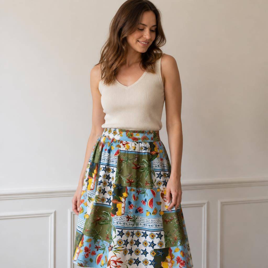 Multicoloured tropical print linen-look viscose 2