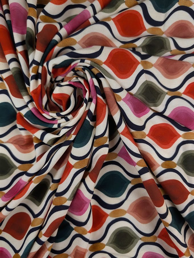 Multicoloured viscose with retro graphic pattern 1