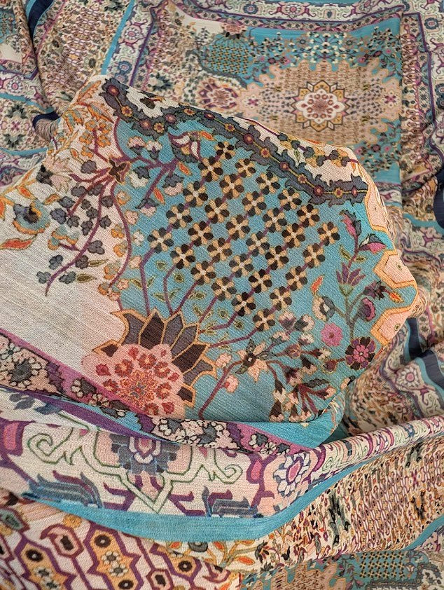 Voile de polyester plissé, dessin bohème multicolore 3