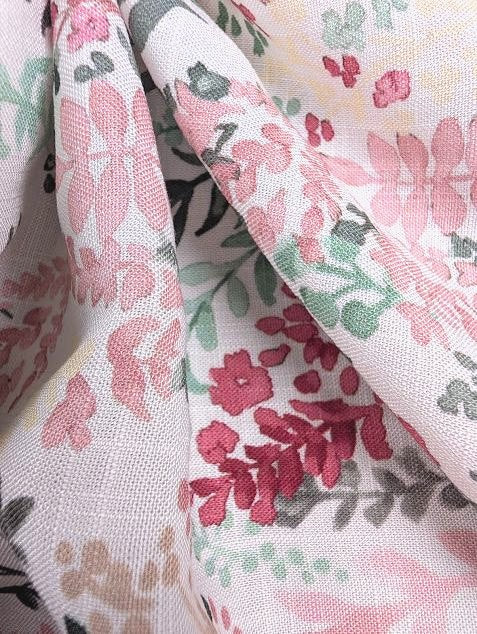Viscose effet lin motif feuillage fleuri romantique 3