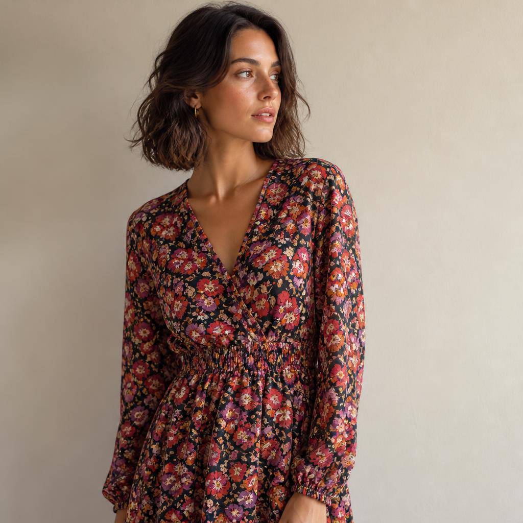 Gaze de viscose motif fleuri rétro multicolore 2