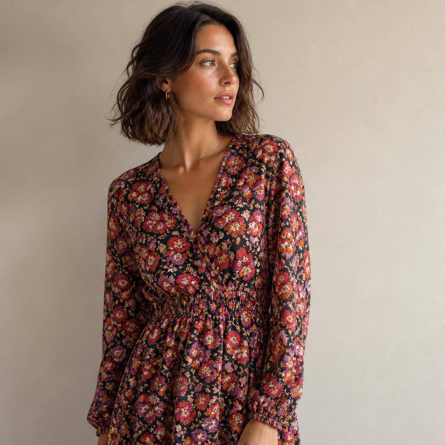 Gaze de viscose motif fleuri rétro multicolore 2