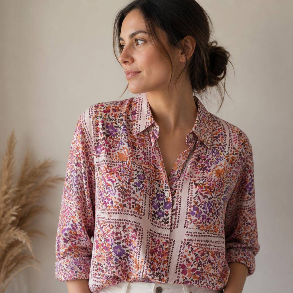 Gaze de viscose motif fleuri bohème multicolore 2