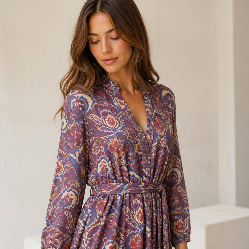 Twill satiné dessin bohème fleuri 2