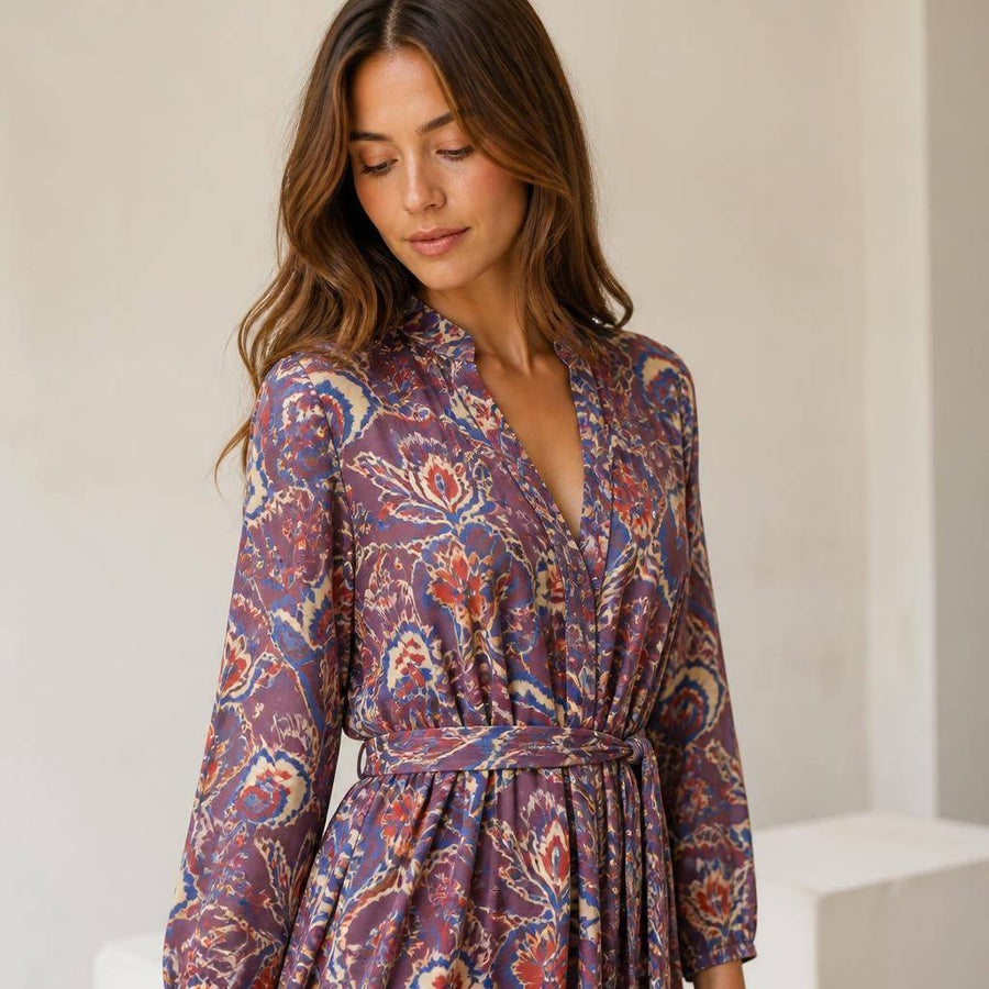 Twill satiné dessin bohème fleuri 2