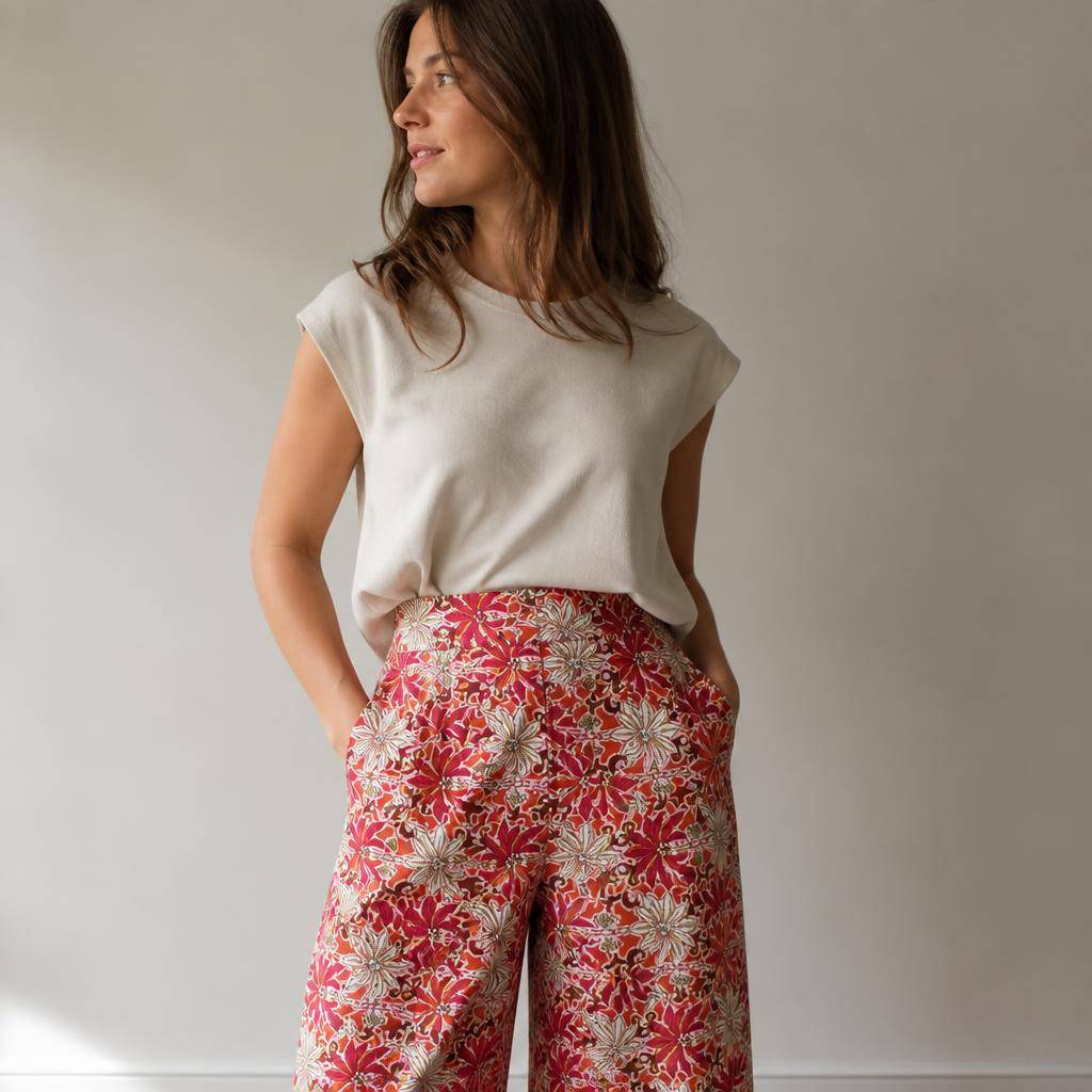 Sergé coton stretch motif fleuri bohème 2