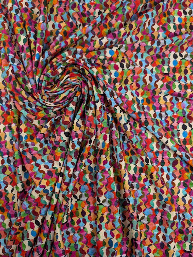 Jersey de viscose élasthanne, motif pois graphique multicolore 1