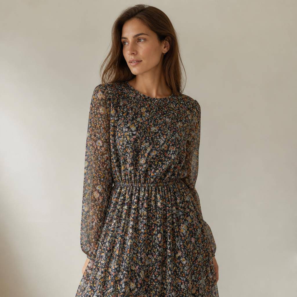 Voile polyester plissé motif floral 2