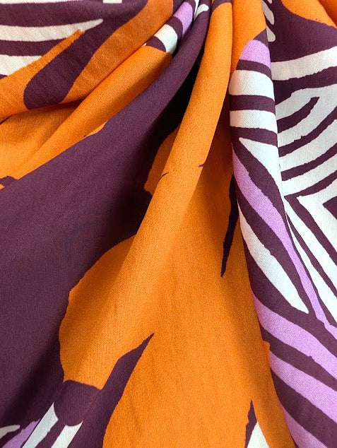 Viscose effet froissé motif tropical orange 3