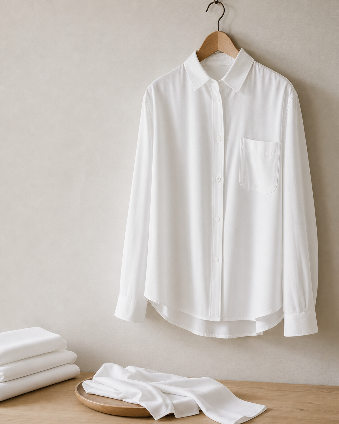 Chemise blanche terminée dans un tissu fin et fluide